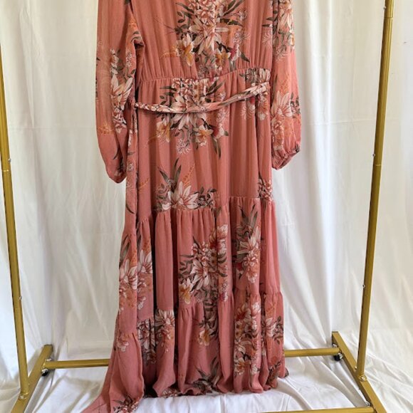 City Chic Boho Floral Maxi Wrap Dusty Rose Dress 24W - Picture 8 of 11